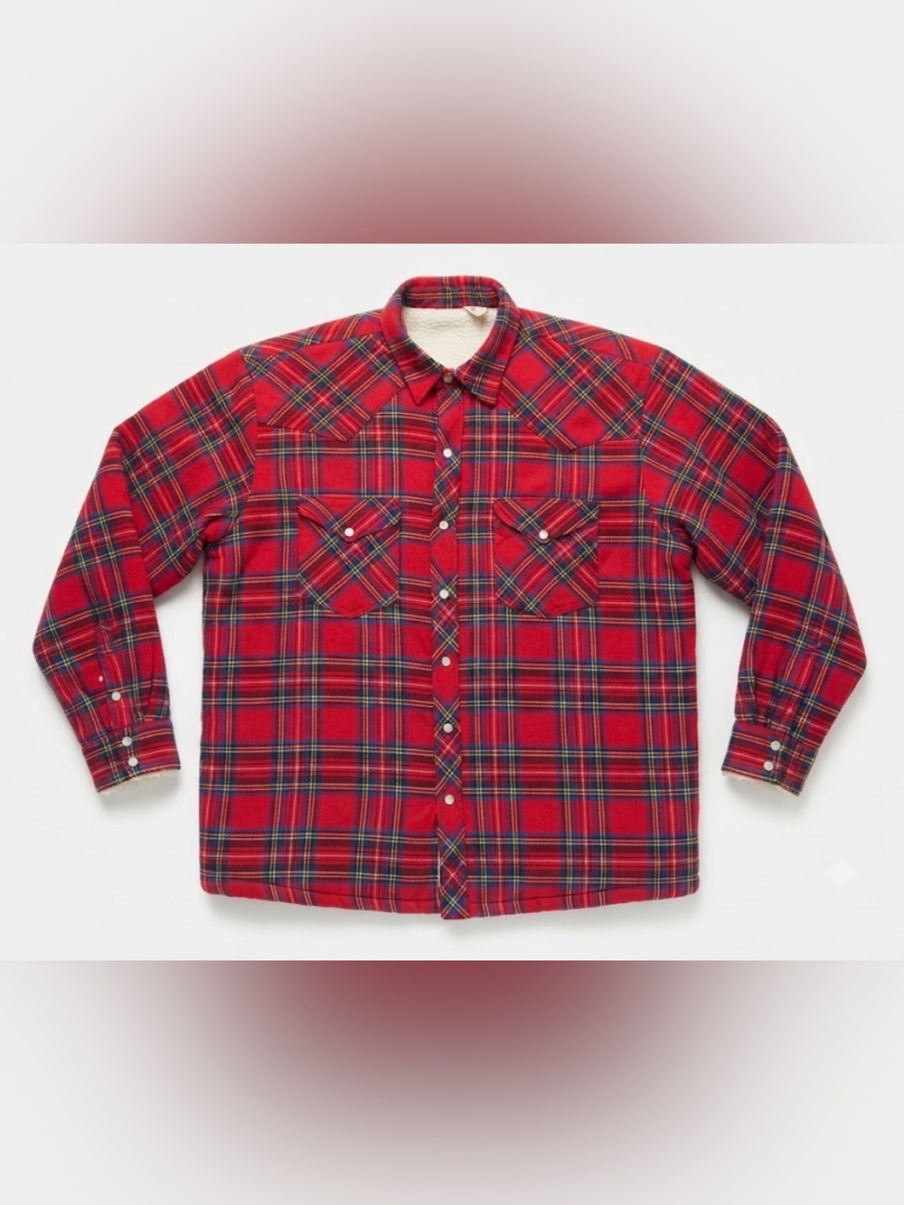 Painted Mesa Men's Large Red Plaid Sherpa Lined Flannel Shirt Jacket Western